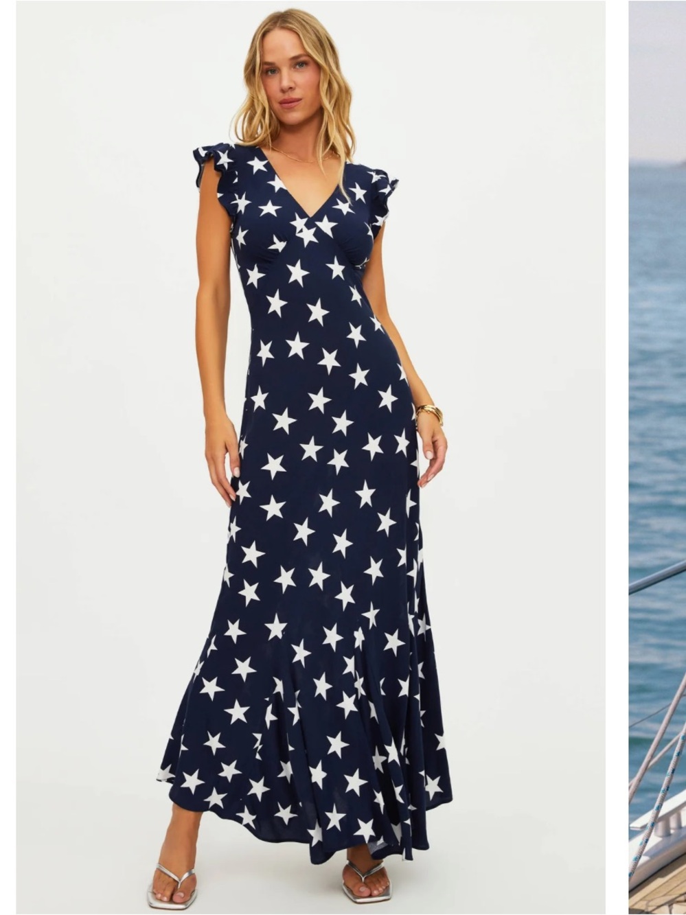 Beach Riot Elodie Dress Twilight Stars Maxi Dress Blue & White Size Large